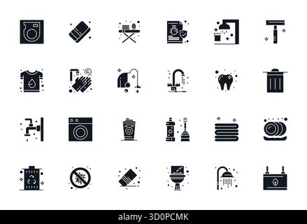 Kit di strumenti completo di 24 icone vettoriali incentrate su Clean, sviluppato con precisione ottimizzata 128x128 pixel per applicazioni di progettazione versatili Illustrazione Vettoriale