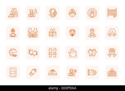 Una raccolta pulita di 24 icone vettoriali Bold Outline regolari che rappresentano le apparecchiature di sicurezza, progettate in formato 128x128 pixel allineati per il moderno cruscotto Illustrazione Vettoriale