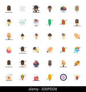 Raccolta ad alte prestazioni di 36 icone vettoriali piatte per congelati, progettata con risoluzione allineata a 128x128 pixel per un design ottimale dell'interfaccia utente. Illustrazione Vettoriale
