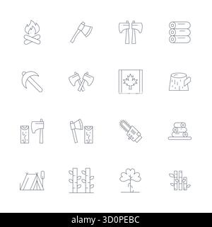 Pacchetto completo di 16 icone vettoriali incentrate sulla silvicoltura, con design sottile in display 256x256, qualità perfetta per le interfacce moderne. Illustrazione Vettoriale