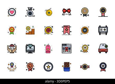 Un set dinamico di 24 icone vettoriali in linea, personalizzato per Premium con display ad alta risoluzione qualità perfetta per i prodotti digitali. Illustrazione Vettoriale