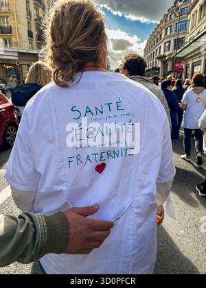 Parigi, Francia, primo piano, segno di protesta, operatori sanitari francesi, dimostrazione contro le misure di austerità del governo, "Collectif Sante en Danger", Foto Stock