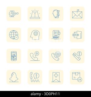 Confezione innovativa di 16 icone vettoriali incentrate su urgenti, con design sottile in formato ottimizzato 128x128 pixel per le moderne soluzioni digitali Illustrazione Vettoriale