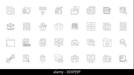 Raccolta di 32 icone vettoriali ottimizzate Thin Line Pixel per documenti, progettate in formato 64 x 64 per chiarezza e versatilità. Illustrazione Vettoriale