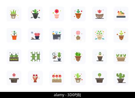 Kit di strumenti completo di 24 icone vettoriali incentrate su vasetti, sviluppato in Flat con display ad alta risoluzione precisione perfetta per un design versatile a. Illustrazione Vettoriale