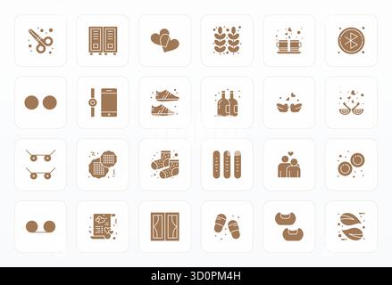 Kit di strumenti completo di 24 icone vettoriali incentrate sulla coppia, sviluppato in glifo con precisione 256x256 con montaggio a griglia per applicazioni di progettazione versatili. Illustrazione Vettoriale