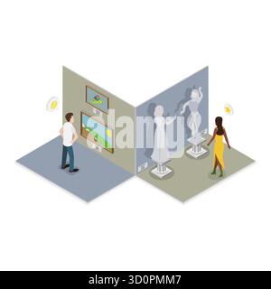 Illustrazione piatta isometrica 3D delle arti e Paleontologia Museum, Gallery Exhibition. Punto 4 Foto Stock