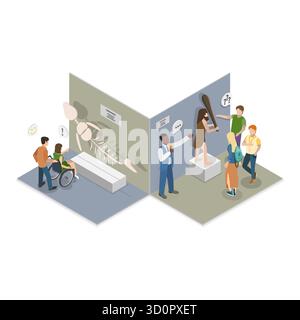 Illustrazione piatta isometrica 3D delle arti e Paleontologia Museum, Gallery Exhibition. Punto 2 Foto Stock