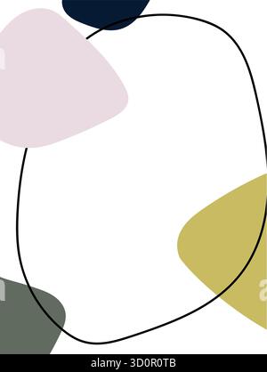 Morbide forme organiche in blu scuro, giallo, rosa e verde delineate da una singola linea nera fluente. Illustrazione Vettoriale