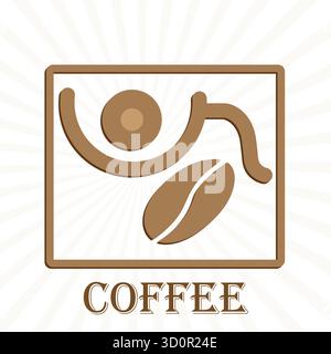 Figura umana astratta che abbraccia un chicco di caffè all'interno di una cornice rettangolare Illustrazione Vettoriale