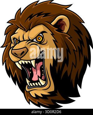 Mascotte Angry Roaring Lion Head - illustrazione disegnata a mano vettoriale isolata su sfondo trasparente Illustrazione Vettoriale