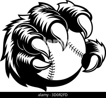 Gorilla Claw Holding Baseball in bianco e nero – illustrazione disegnata a mano vettoriale isolata su sfondo trasparente Illustrazione Vettoriale