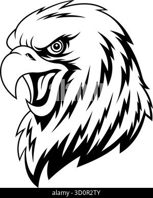 Mascotte Bald Eagle Head Screaming with Sharp Beak and Fierce Eyes - illustrazione disegnata a mano dal vettore Illustrazione Vettoriale