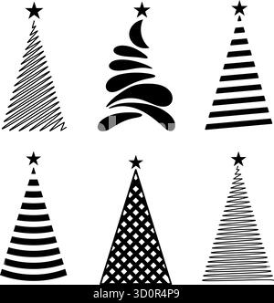Set minimalista di alberi di Natale. Perfetto per biglietti per le vacanze, poster, web design, etichette regalo, carta da imballaggio e progetti di branding per le feste. Illustrazione Vettoriale