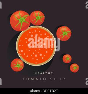 Zuppa di pomodoro sano con pomodoro fresco rosso maturo - illustrazione di scorta come file EPS 10 Illustrazione Vettoriale