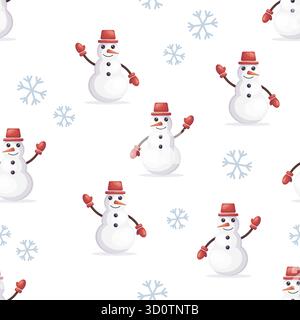 Motivo natalizio perfetto con pupazzi di neve e fiocchi di neve Illustrazione Vettoriale