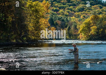 Pesca con la mosca Housatonic River   West Cornwall, Connecticut, USA Foto Stock