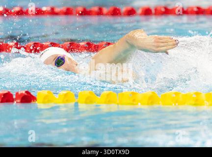 Toronto, Canada. 24 ottobre 2025. Mollie o'Callaghan dell'Australia gareggia durante la finale femminile di 200 m stile libero alla World Aquatics Swimming World Cup 2025 a Toronto, Canada, il 24 ottobre 2025. Crediti: Zou Zheng/Xinhua/Alamy Live News Foto Stock