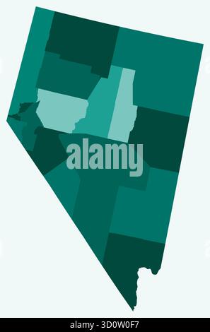 Mappa del Nevada con le contee. Solo una semplice mappa del confine di stato con la divisione della contea. Tavolozza dei colori ottanio. Illustrazione Vettoriale