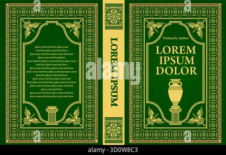 Elegante design della copertina del libro con motivi antichi greci, perfetto per pubblicazioni di storia o letteratura Illustrazione Vettoriale
