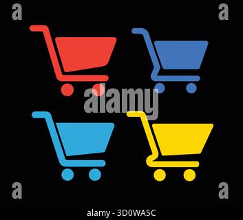 Icone di design piatto del carrello del supermercato e del carrello della spesa, set isolato. Illustrazione Vettoriale