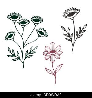 Piante vettoriali non-IA con occhi. Raccolta di piante stilizzate con occhi isolati su sfondo bianco. Illustrazione Vettoriale