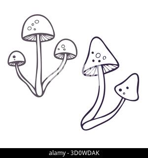 Funghi vettoriali non-IA. Funghi eleganti isolati su sfondo bianco. Illustrazione Vettoriale