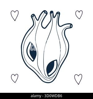 Cuore anatomico vettoriale non-IA con occhio. Cuore stilizzato con occhio isolato su sfondo bianco. Illustrazione Vettoriale