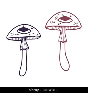 Funghi vettoriali non-IA con occhi. Funghi eleganti con occhi isolati su sfondo bianco. Illustrazione Vettoriale