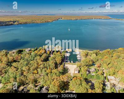 vista aerea del porticciolo di shagwong e del paesaggio circostante Foto Stock