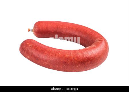 Sucuk/sujuk turco grezzo. Tradizionale salsiccia piccante e stagionata con aglio e pepe rosso. Ingrediente popolare per la colazione Foto Stock