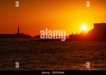Faro di Trafalgar al tramonto, canos de meca, Cadice Foto Stock