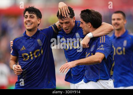 Girona, Spagna. 25 ottobre 2025. Federico Vinas del Real Oviedo durante la partita di la Liga 2025-2026, data 10 tra Girona FC e Real Oviedo giocata allo Stadio Montilivi il 25 ottobre 2025 a Girona, Spagna. (Foto di Bagu Blanco/PRESSIN) credito: PRESSINPHOTO SPORTS AGENCY/Alamy Live News Foto Stock