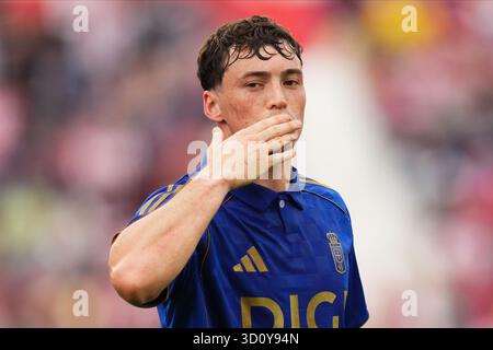 Girona, Spagna. 25 ottobre 2025. Federico Vinas del Real Oviedo durante la partita di la Liga 2025-2026, data 10 tra Girona FC e Real Oviedo giocata allo Stadio Montilivi il 25 ottobre 2025 a Girona, Spagna. (Foto di Bagu Blanco/PRESSIN) credito: PRESSINPHOTO SPORTS AGENCY/Alamy Live News Foto Stock