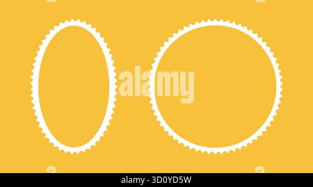 Francobolli vintage, cerchio vuoto, ovale. Set di modelli di cornice vuoti per francobolli retrospettivi. Bordi bianchi per cartoline, lettere. Etichette, etichette, buoni Illustrazione Vettoriale