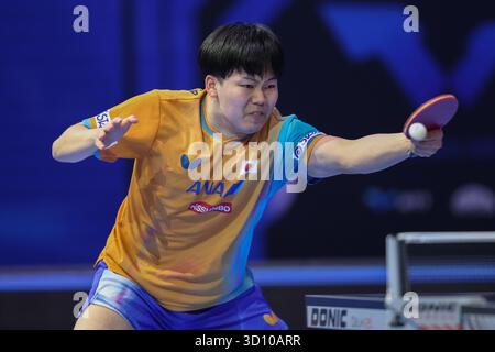 Londra, Regno Unito. 24 ottobre 2025. Sora Matsushima del Giappone contro Lin Yun-Ju di Taiwan durante il concorrente World Table Tennis Star di Londra 2025 alla Copper Box Arena di Londra, Inghilterra (foto di Alexander Canillas/Sports Press Photo) credito: SPP Sport Press Photo. /Alamy Live News Foto Stock