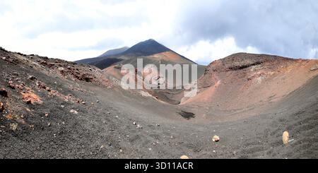 Vista aerea e panoramica dei crateri Silvestri sull'Etna, in Sicilia Foto Stock