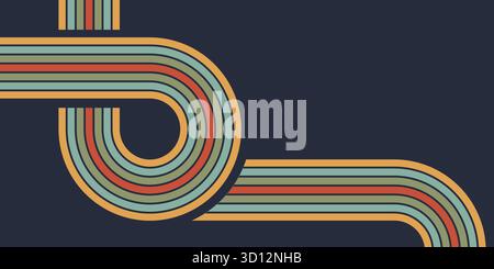 Sfondo astratto con linee arcobaleno. grafica curva retrò anni '70 per sfondi e poster. Sfondo geometrico e originale vintage. Design a righe scanalate Illustrazione Vettoriale