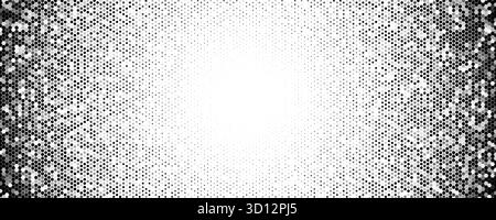 Trama dello sfondo Medtech Biotech, cornice mezzitoni a punti esagonali con spazio di copia centrale luminoso, sfondo BG scientifico pulito per laboratori Illustrazione Vettoriale
