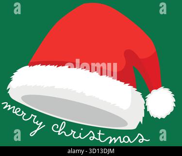 Cappello di Babbo Natale rosso con testo di buon Natale, biglietto di auguri natalizi o elemento di design per striscioni Illustrazione Vettoriale