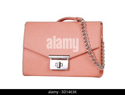 Borsa in pelle rossa per donna isolata su sfondo bianco Foto Stock