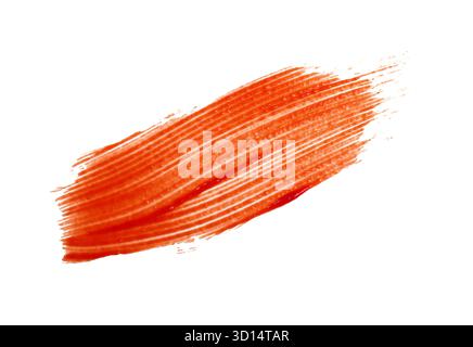 Primo piano macchia bagnata di salsa di pomodoro ketchup rosso isolato su sfondo bianco, vista dall'alto, direttamente sopra Foto Stock