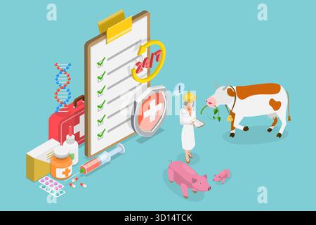 Illustrazione piatta isometrica 3D di Animal Husbandry Healthcare , trattamento e vaccinazione illustrazione piatta isometrica 3D di Animal Husbandry Healthcare , trattamento e vaccinazione Foto Stock