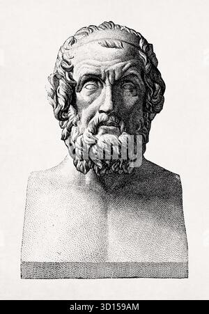 Illustrazione di un busto del poeta greco Omero dopo Visconti. Foto Stock