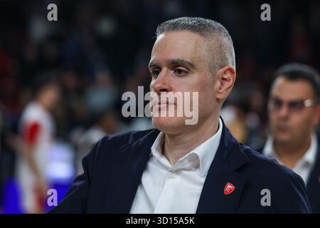 Ioannis Kastritis Capo allenatore della pallacanestro Varese Openjobmetis visto durante la LBA Lega Basket Una partita di regular season 2025/26 tra pallacanestro Varese Openjobmetis e Dolomiti energia Trentino all'Itelyum Arena di Varese. Punteggio finale pallacanestro Varese Openjobmetis 74 | 85 Dolomiti energia Trentino Foto Stock
