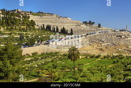 Visita il cimitero ebraico e la città vecchia di Gerusalemme. Cimitero ebraico da oltre 000 anni Foto Stock