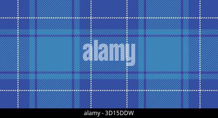 Plaid in tessuto a controllo di forma, texture vettoriale di contorno senza cuciture. Motivo tartan su sfondo in tessuto grintoso con tavolozza di colori blu e ciano. Illustrazione Vettoriale
