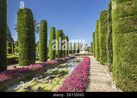 Cordoba, Spagna - 19 giugno 2018: Giardini all'Alcazar de los Reyes Cristianos a Cordoba, Spagna Foto Stock