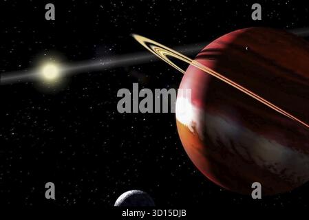 Il pianeta è un gigante del gas con anelli, simile a Saturno Foto Stock
