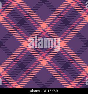 Motivo motivo tartan a quadri per finestre, rivestimento piumino in tessuto a quadri. Sfondo in tessuto Kilt vettoriale senza cuciture con tavolozza di colori viola e rosso. Illustrazione Vettoriale